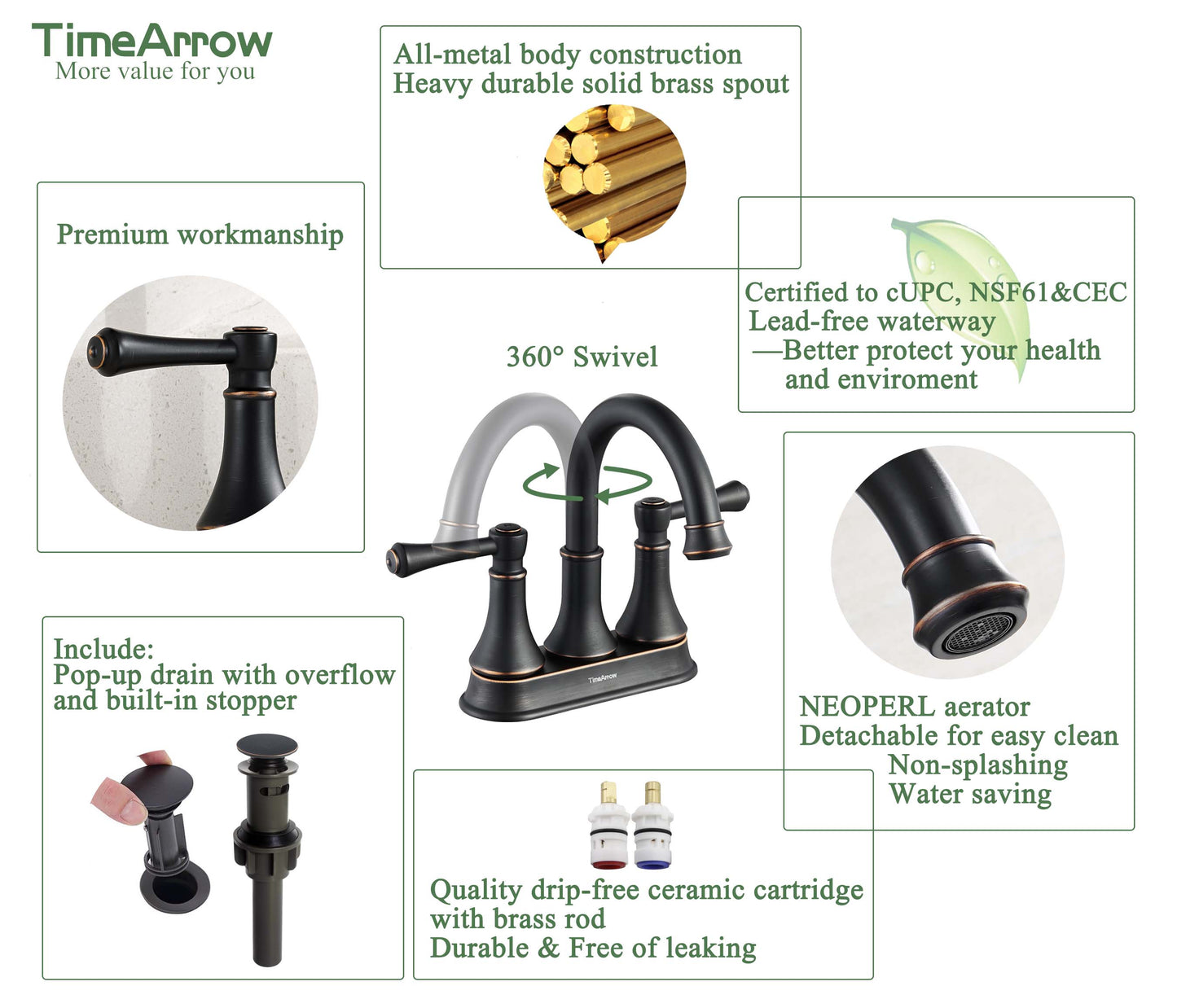 4 Inch Oil Rubbed Bronze Bathroom Centerset Faucet with Pop up Drain