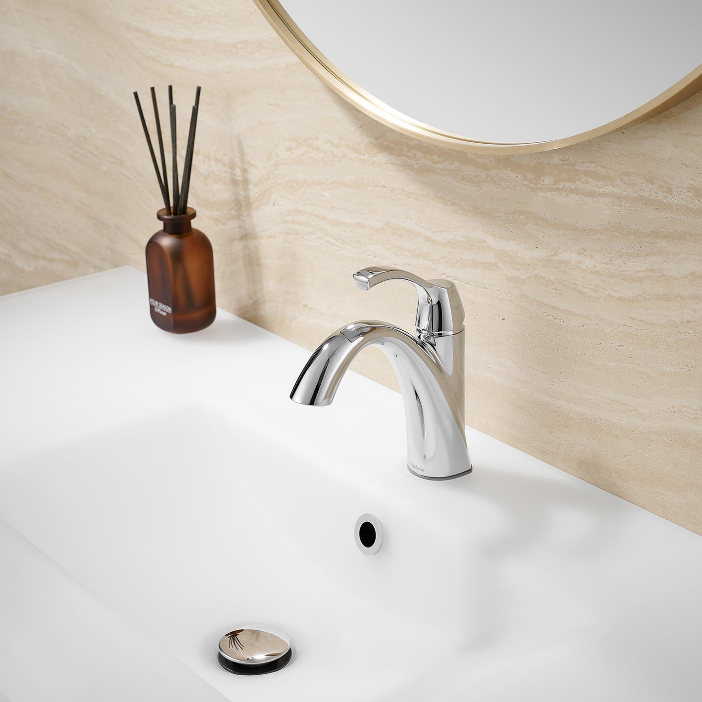 Chrome Single Handle Bathroom Faucet with Pop up Drain and Water Supply Hose