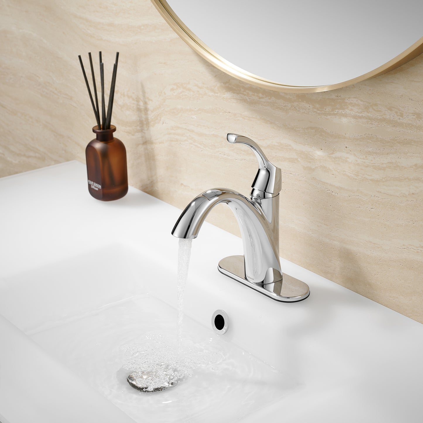 Chrome Single Handle Bathroom Faucet with Pop up Drain and Water Supply Hose