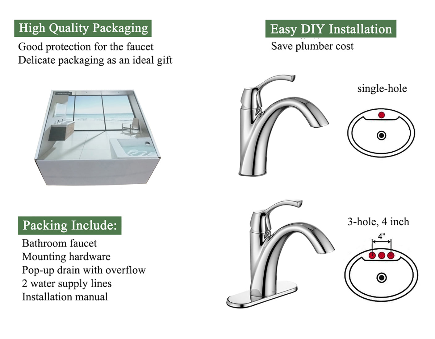 Chrome Single Handle Bathroom Faucet with Pop up Drain and Water Supply Hose