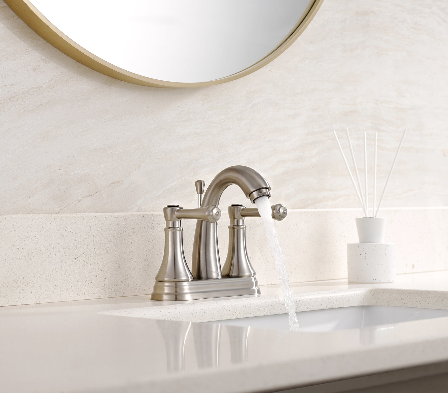 4 Inch Brushed Nickel Bathroom Faucet with Lift Rod Drain