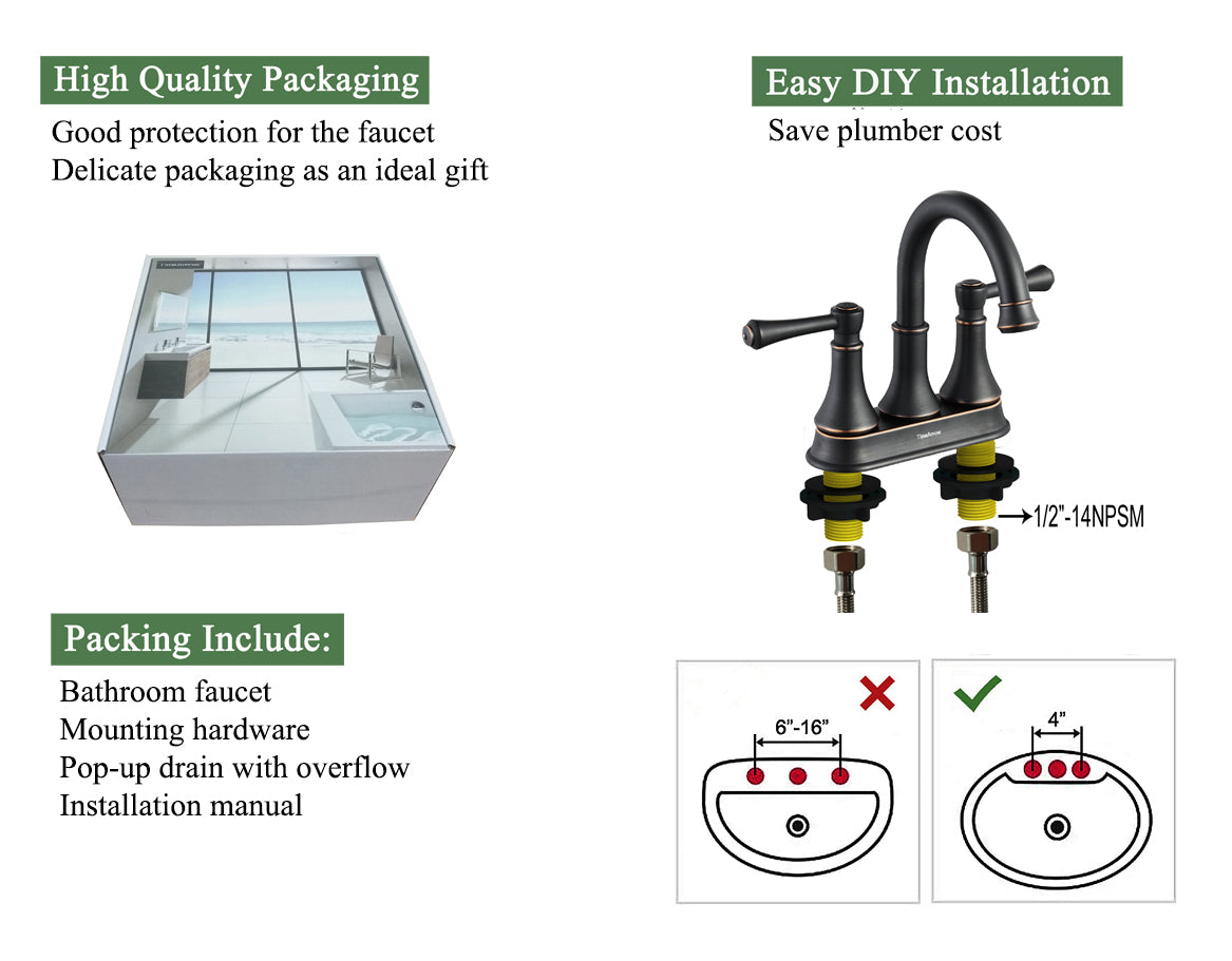 4 Inch Oil Rubbed Bronze Bathroom Centerset Faucet with Pop up Drain