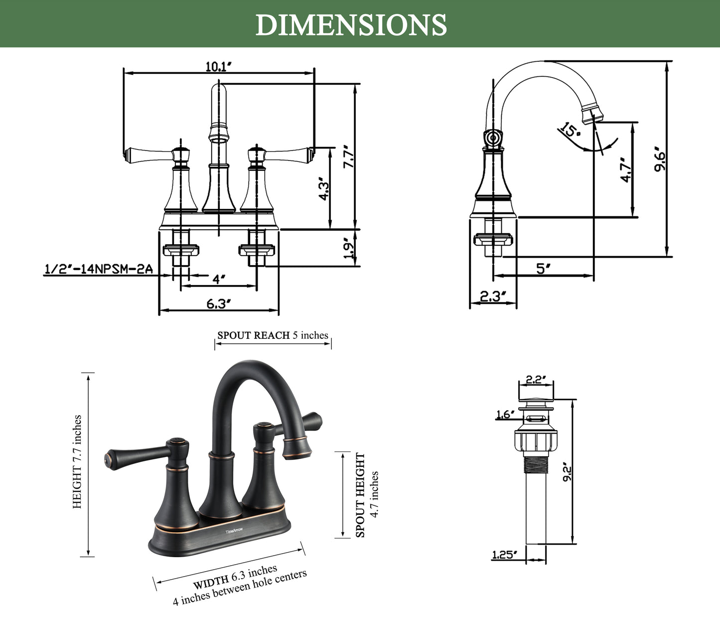 4 Inch Oil Rubbed Bronze Bathroom Centerset Faucet with Pop up Drain