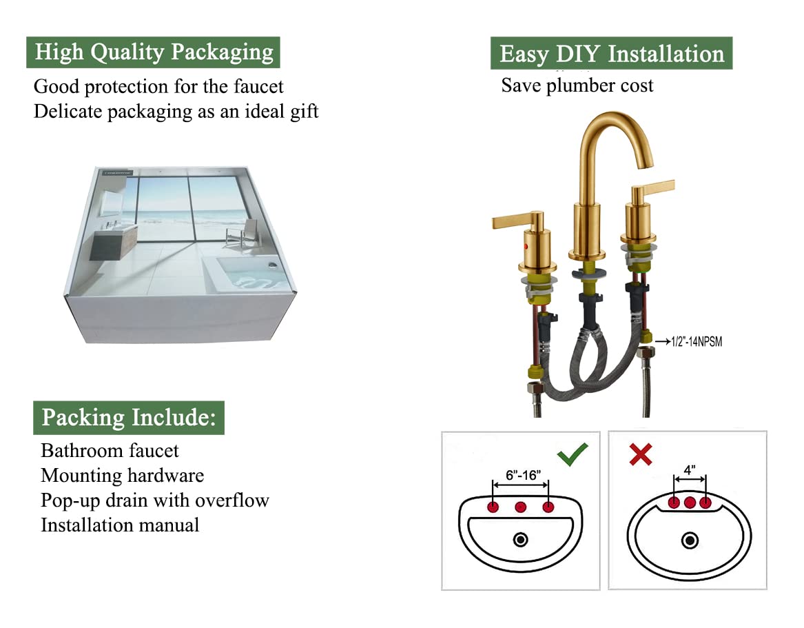 Brushed Gold Widespread Bathroom Faucet