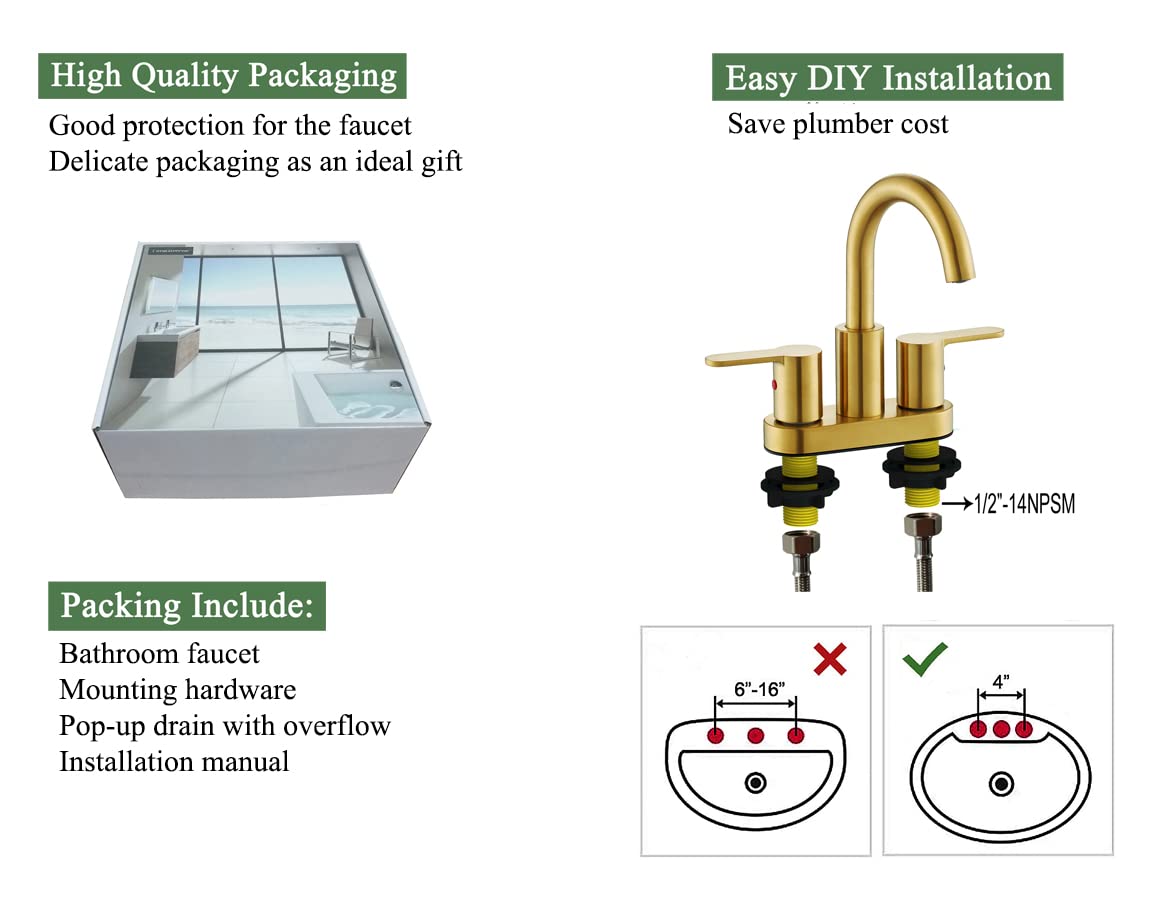 4 Inch Brushed Gold Bathroom Faucet