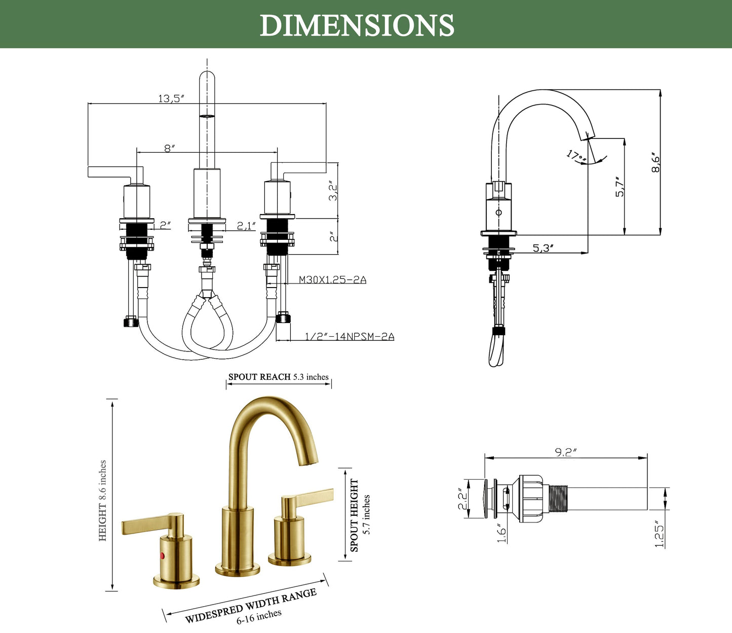 Brushed Gold Widespread Bathroom Faucet