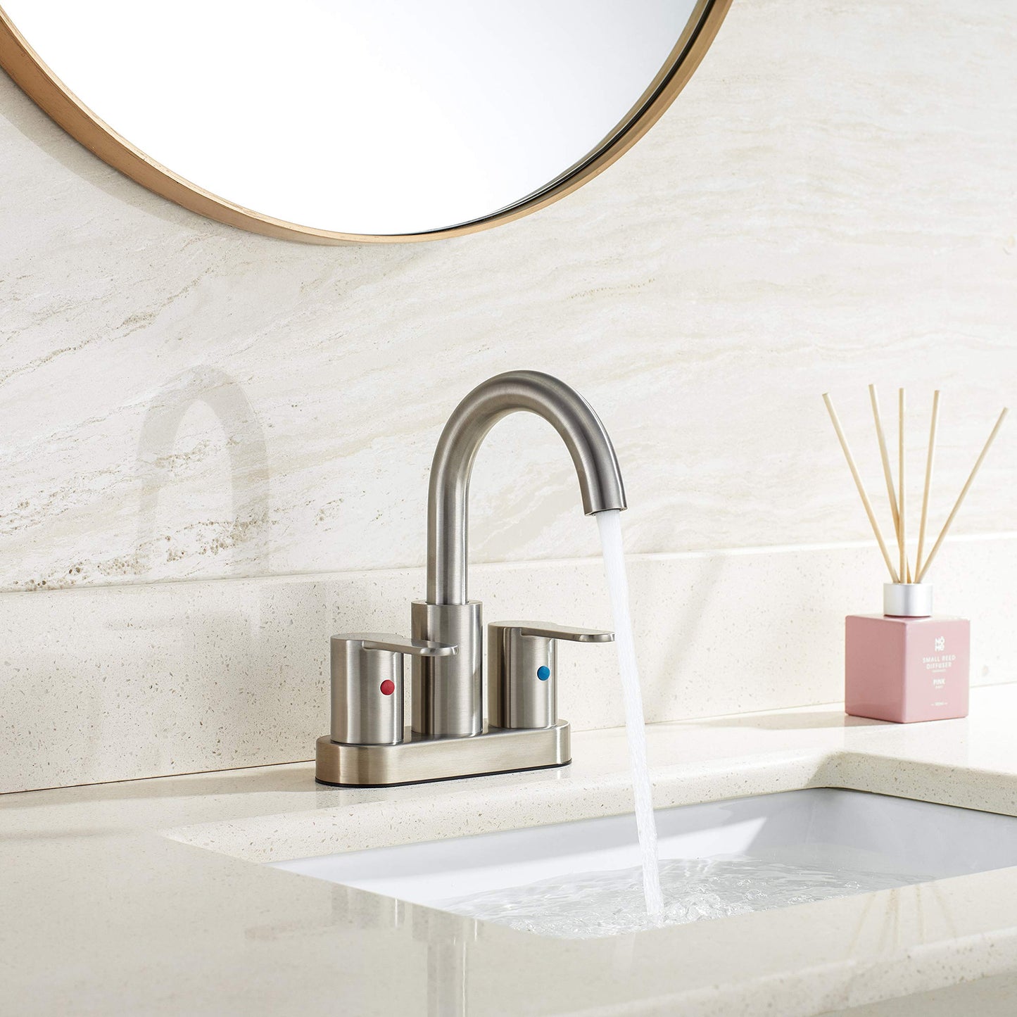 4 Inch Brushed Nickel Bathroom Centerset Faucet with Pop-up Drain