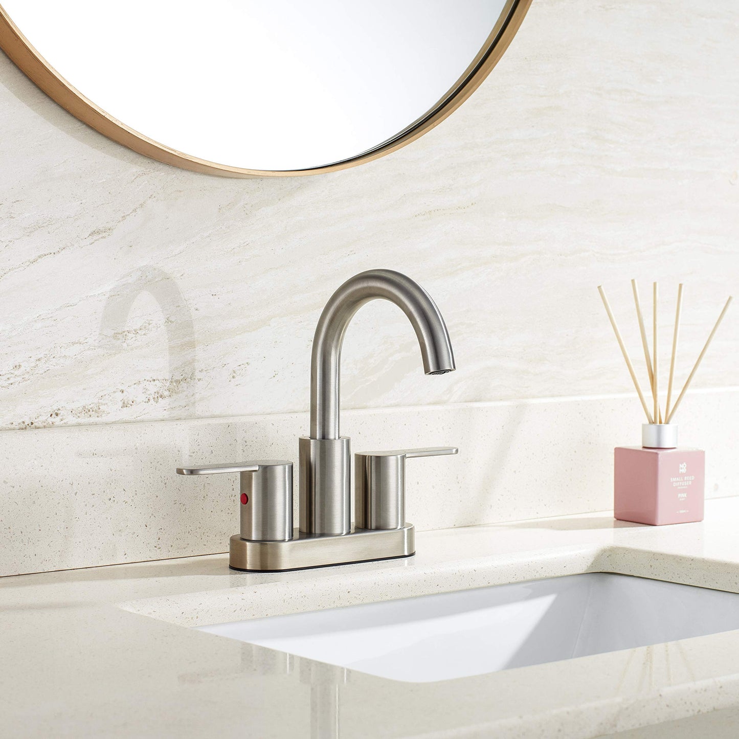 4 Inch Brushed Nickel Bathroom Centerset Faucet with Pop-up Drain