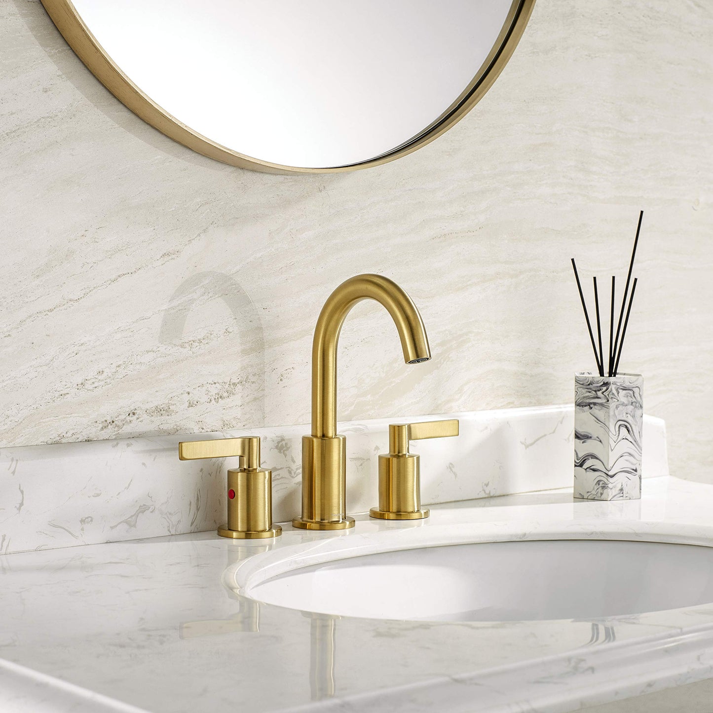 Brushed Gold Widespread Bathroom Faucet