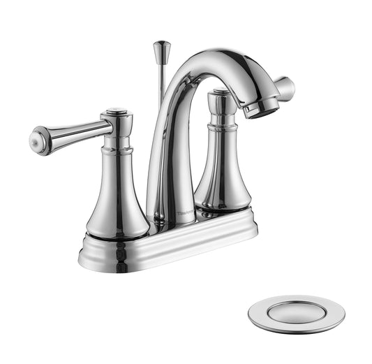 4 Inch Chrome Bathroom Centerset Faucet with Lift Rod Drain