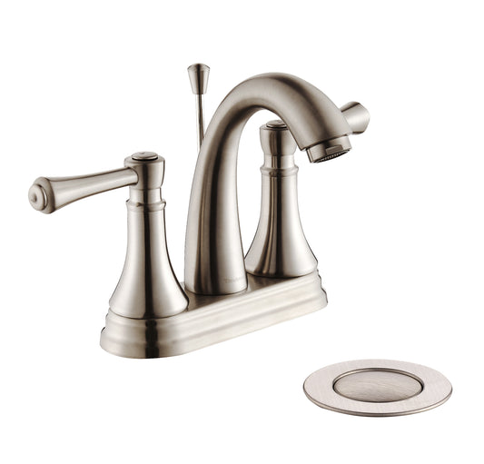 4 Inch Brushed Nickel Bathroom Faucet with Lift Rod Drain
