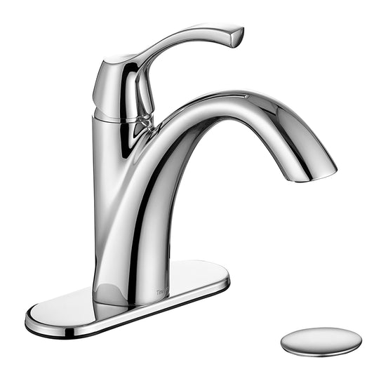 Chrome Single Handle Bathroom Faucet with Pop up Drain and Water Supply Hose