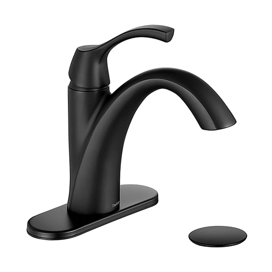 Matte Black Single Handle Bathroom Faucet with Pop up Drain and Water Supply Hose