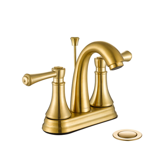 4 Inch Brushed Gold Bathroom Faucet with Lift Rod Drain