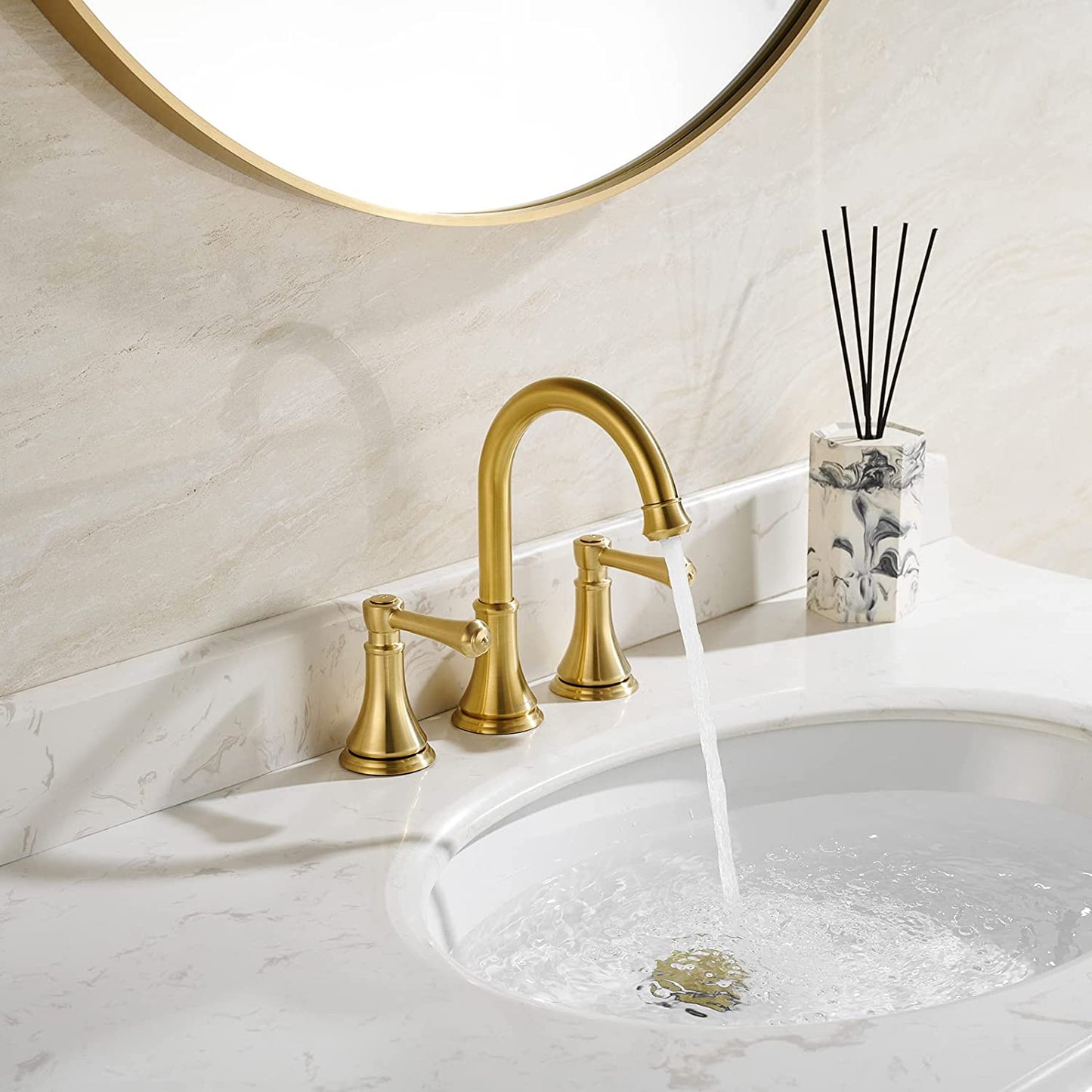 8 Inch Brushed Gold Widespread Bathroom Sink Faucet