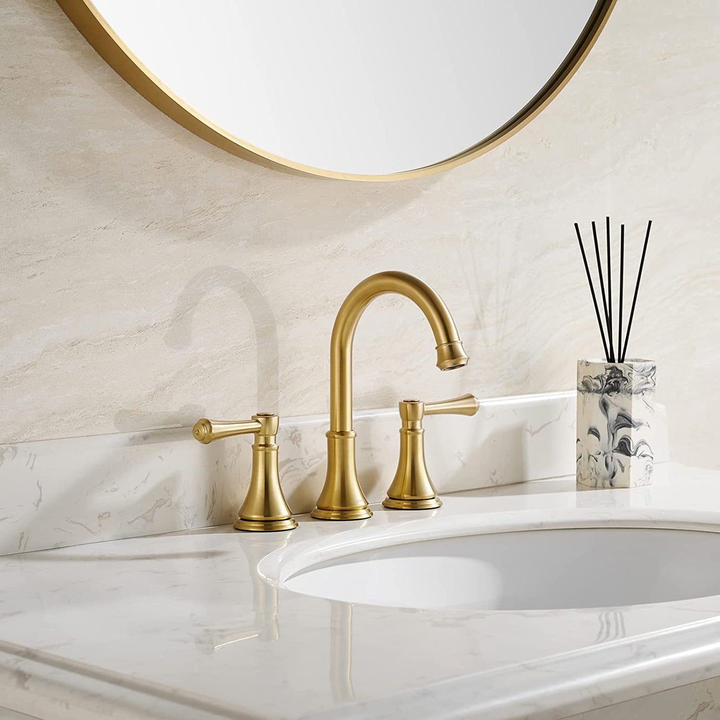8 Inch Brushed Gold Widespread Bathroom Sink Faucet