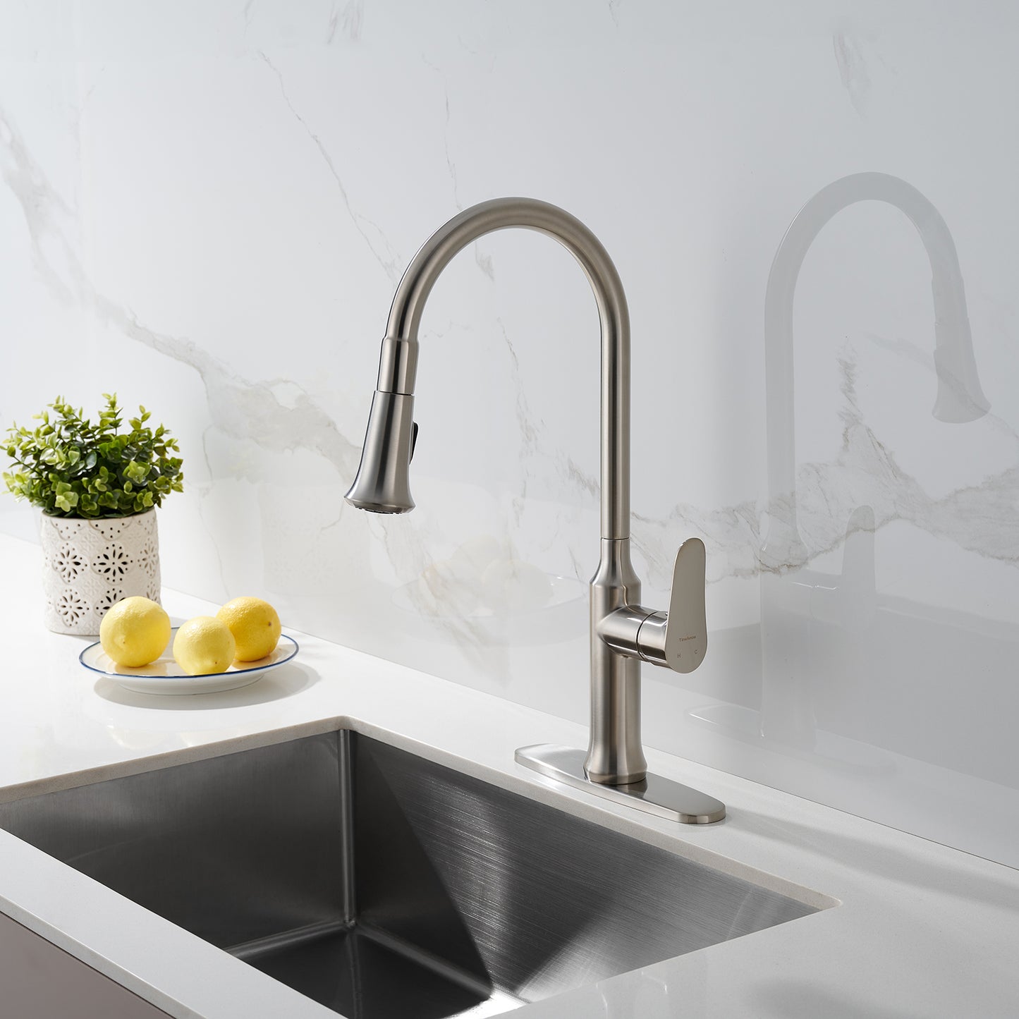 Brushed Nickel Kitchen Faucet with Pull Down Sprayer 
