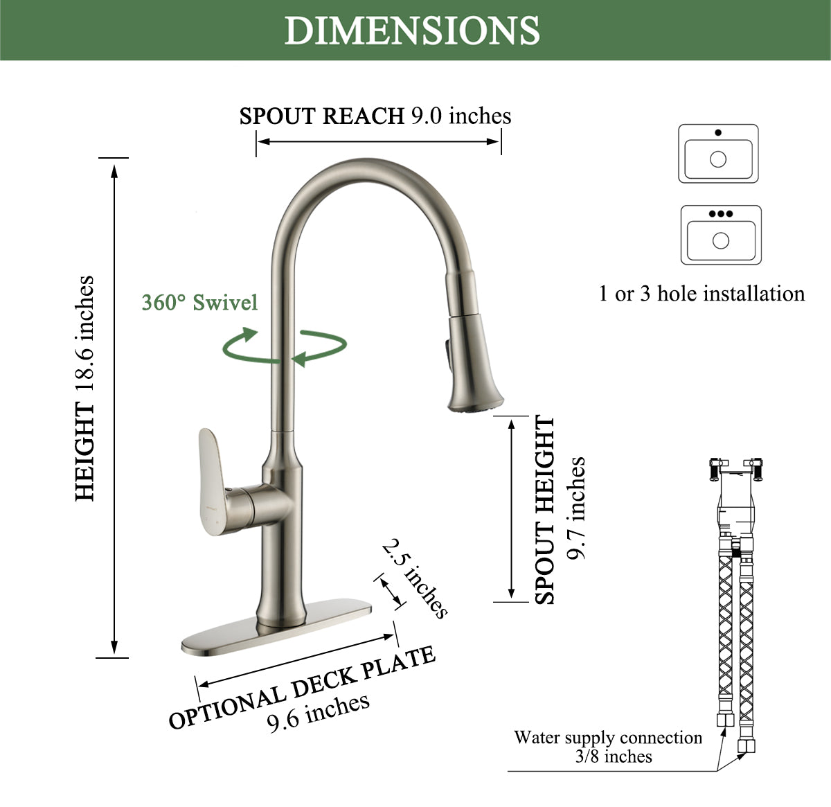Brushed Nickel Kitchen Faucet with Pull Down Sprayer 