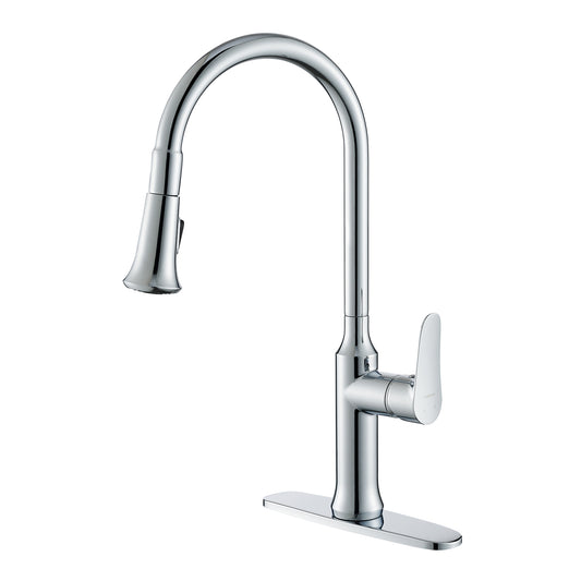 TimeArrow Chrome Single Handle Kitchen Faucet with Pull Down Sprayer and Deck Plate