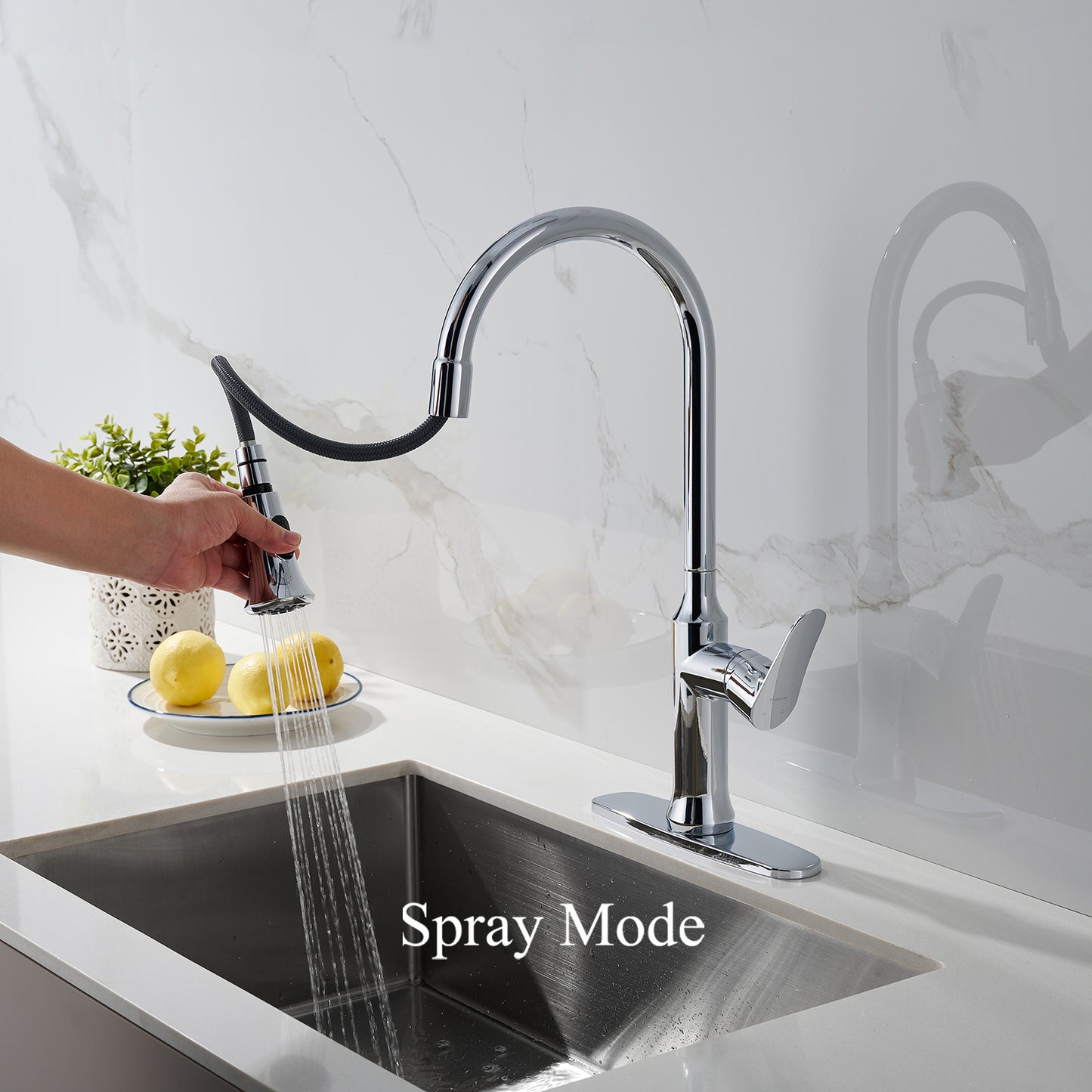 TimeArrow Chrome Single Handle Kitchen Faucet with Pull Down Sprayer and Deck Plate