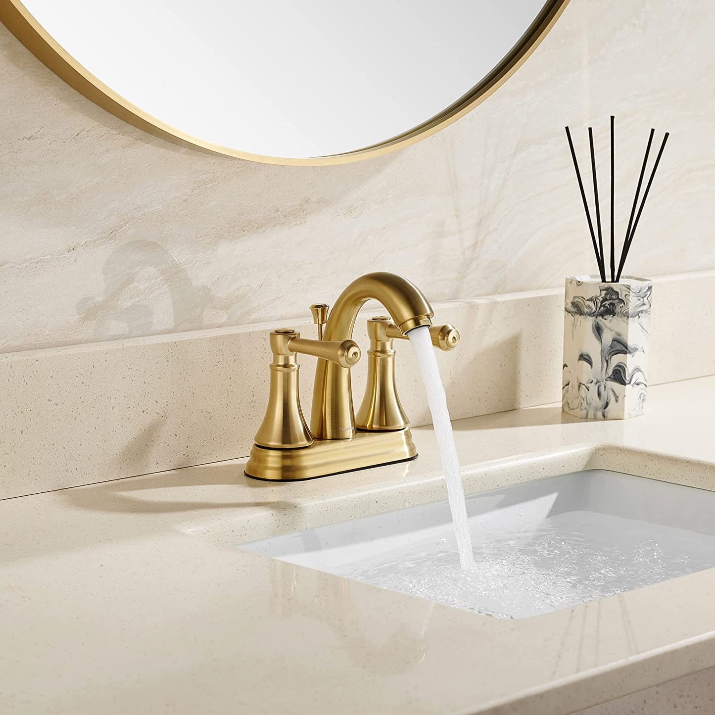 4 Inch Brushed Gold Bathroom Faucet with Lift Rod Drain