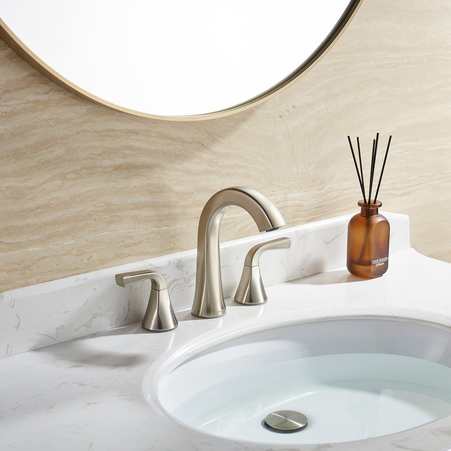 Bathroom Faucet with Pop-up Drain and Supply Lines, Brushed Nickel Widespread Bathroom Sink Faucet for Lavatory Vanity RV Farmhouse, TAF826-BN