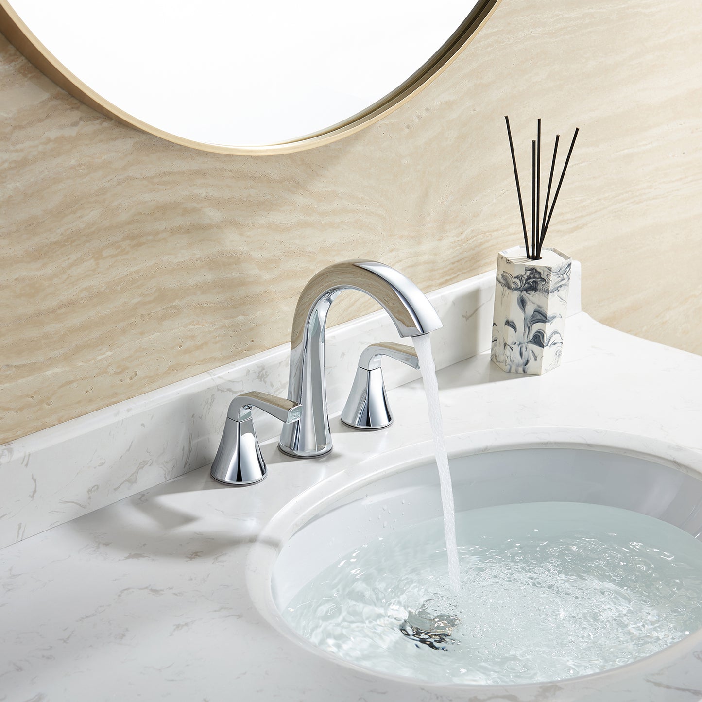 Bathroom Faucet for Sink 3 Hole, Chrome 8 Inch Widespread Bathroom Sink Faucets with Pop-up Drain and Supply Lines, Lavatory Vanity Faucets, TAF826-CP