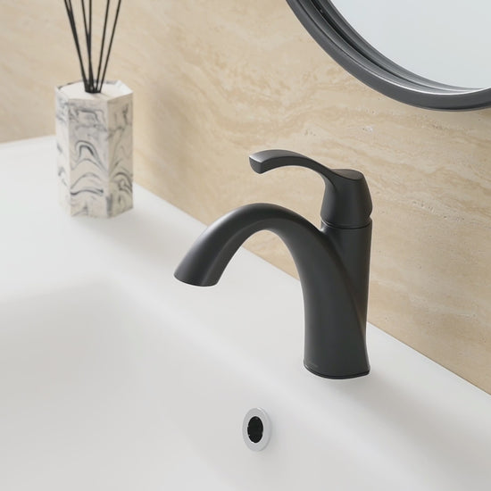 Matte Black Single Handle Bathroom Faucet with Pop up Drain and Water Supply Hose