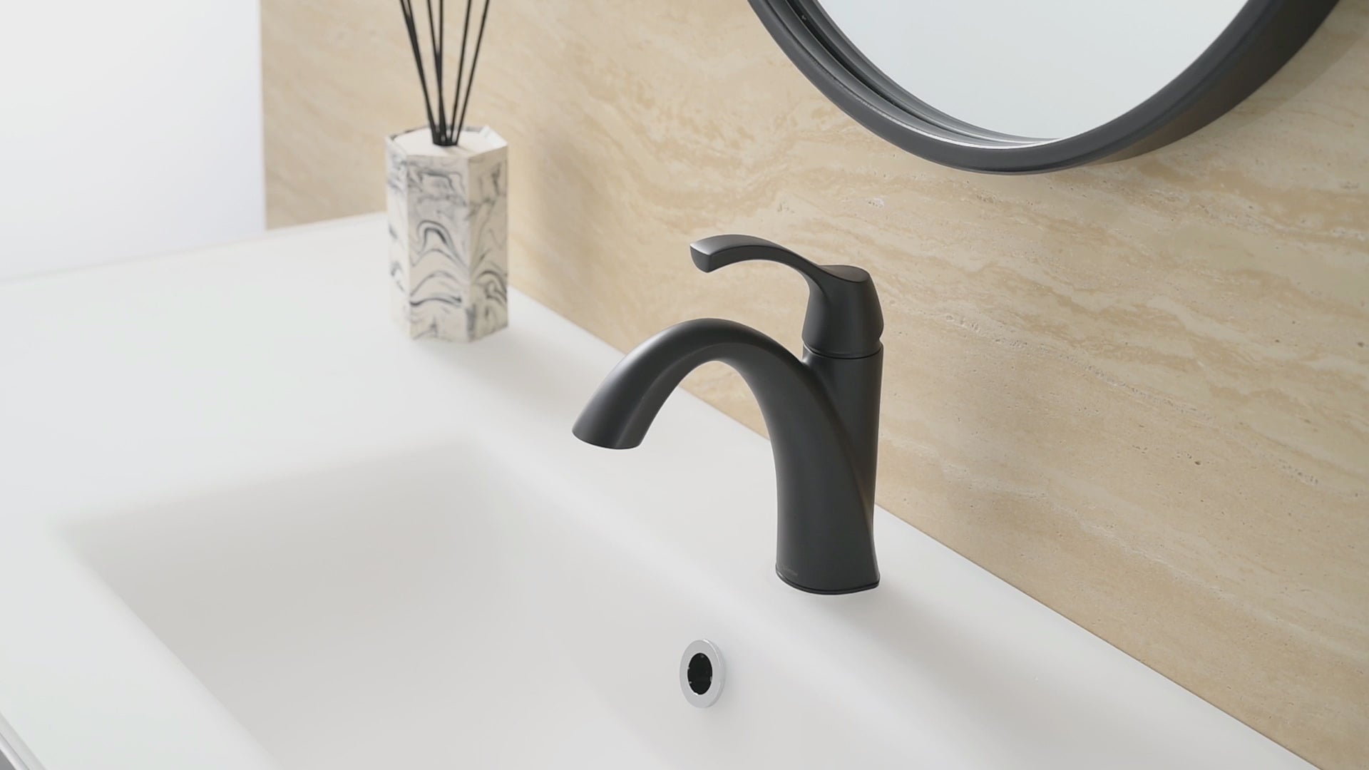 Matte Black Single Handle Bathroom Faucet with Pop up Drain and Water Supply Hose