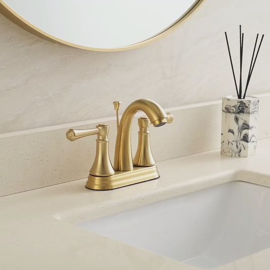 4 Inch Brushed Gold Bathroom Faucet with Lift Rod Drain