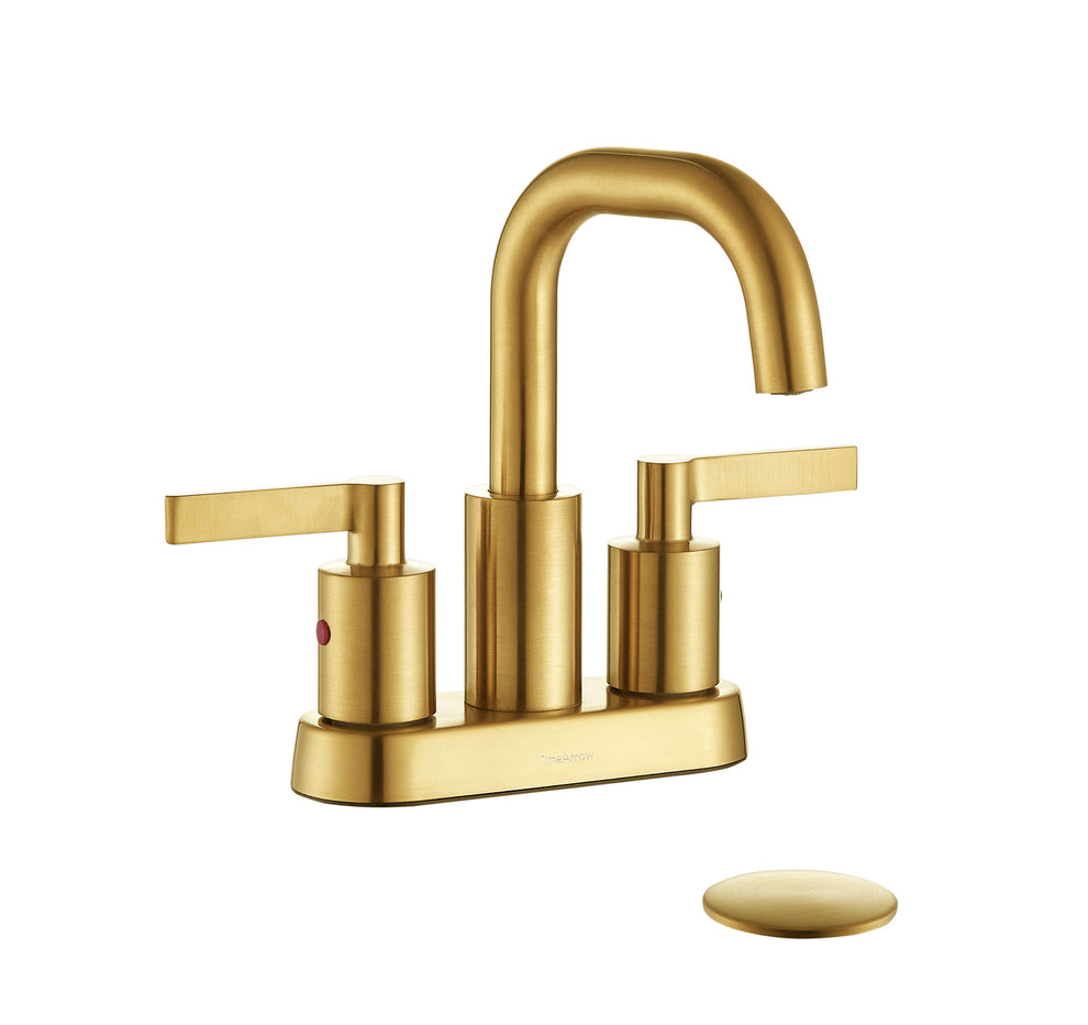 Brushed Gold Bathroom Faucet with Pop up Drain and 2 Water Supply Line