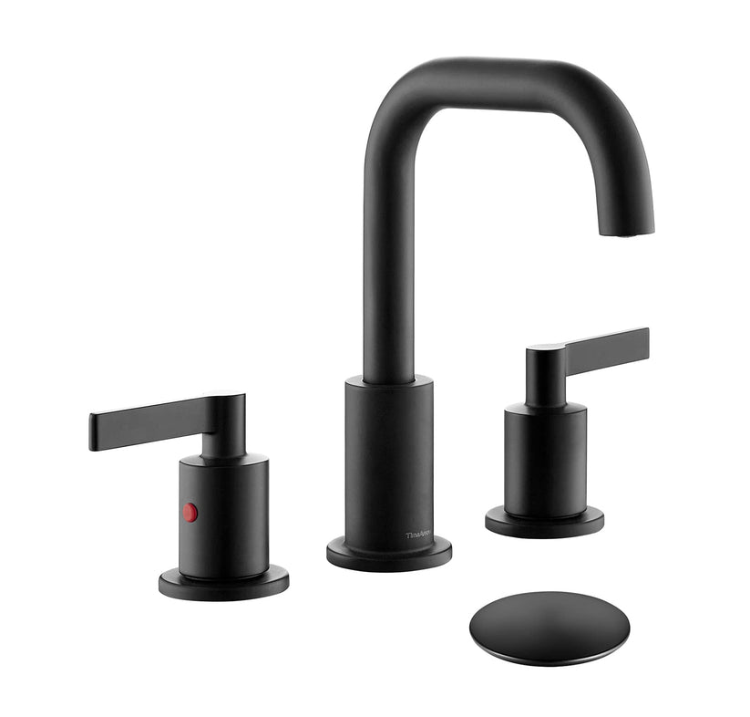 Matte Black 8 Inch Widespread Bathroom Faucet with Drain, TAF288SMB