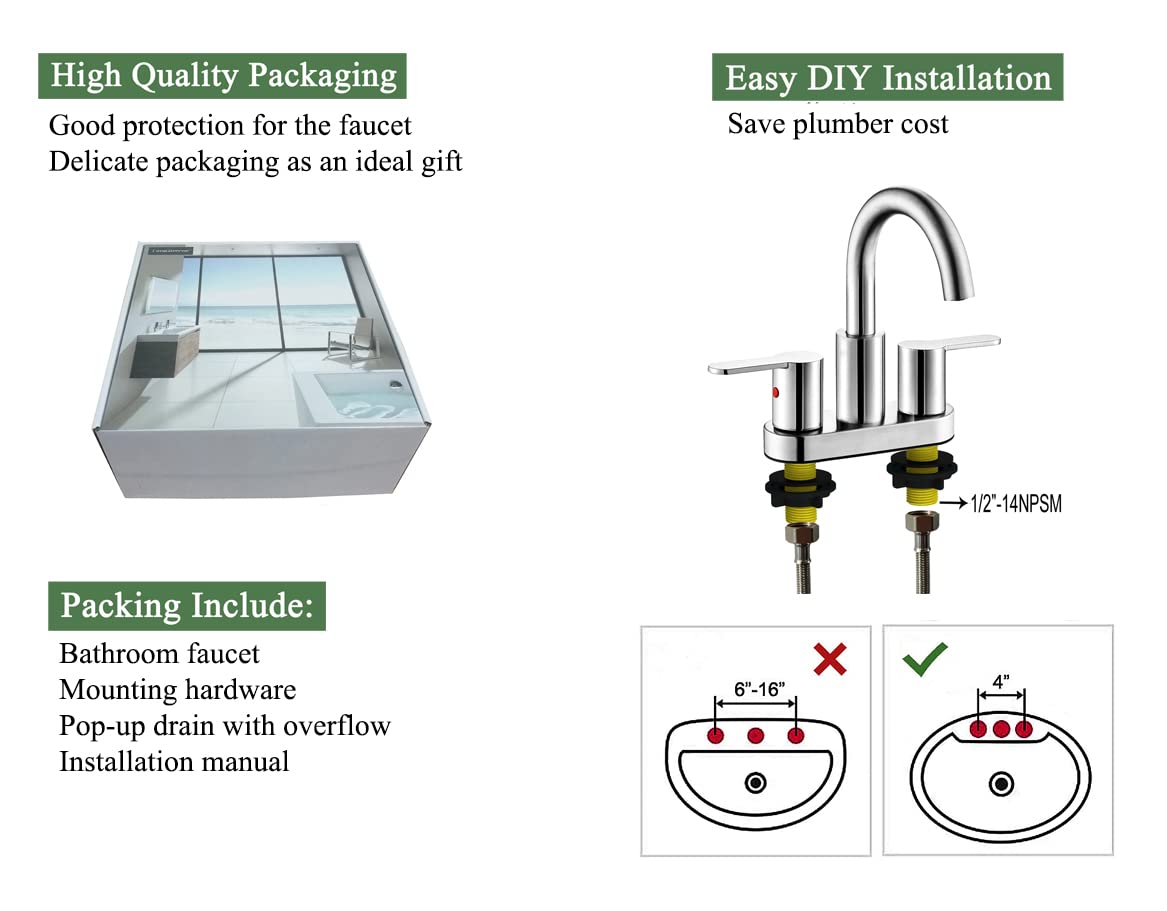 4 Inch Chrome Bathroom Centerset Faucet with Pop-up Drain