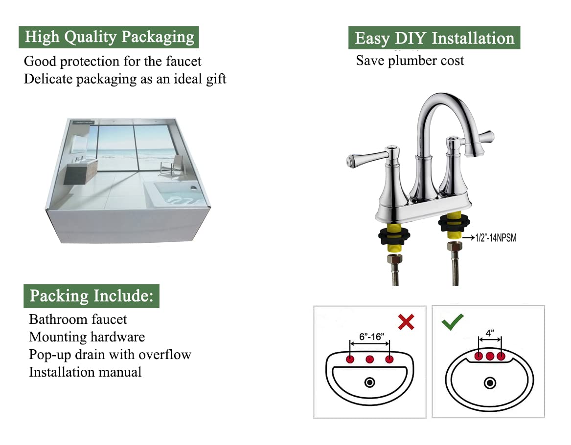 4 Inch Chrome Centerset Bathroom Faucet with Pop up Drain