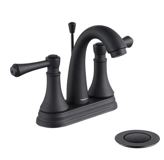 4 Inch Matte Black Bathroom Centerset Faucet with Lift Rod Drain