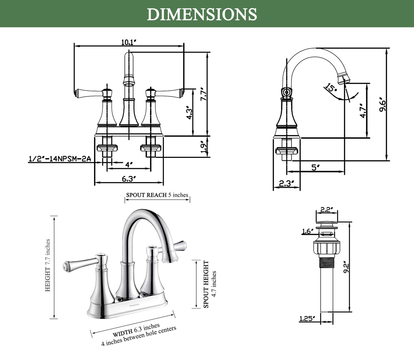 4 Inch Chrome Centerset Bathroom Faucet with Pop up Drain