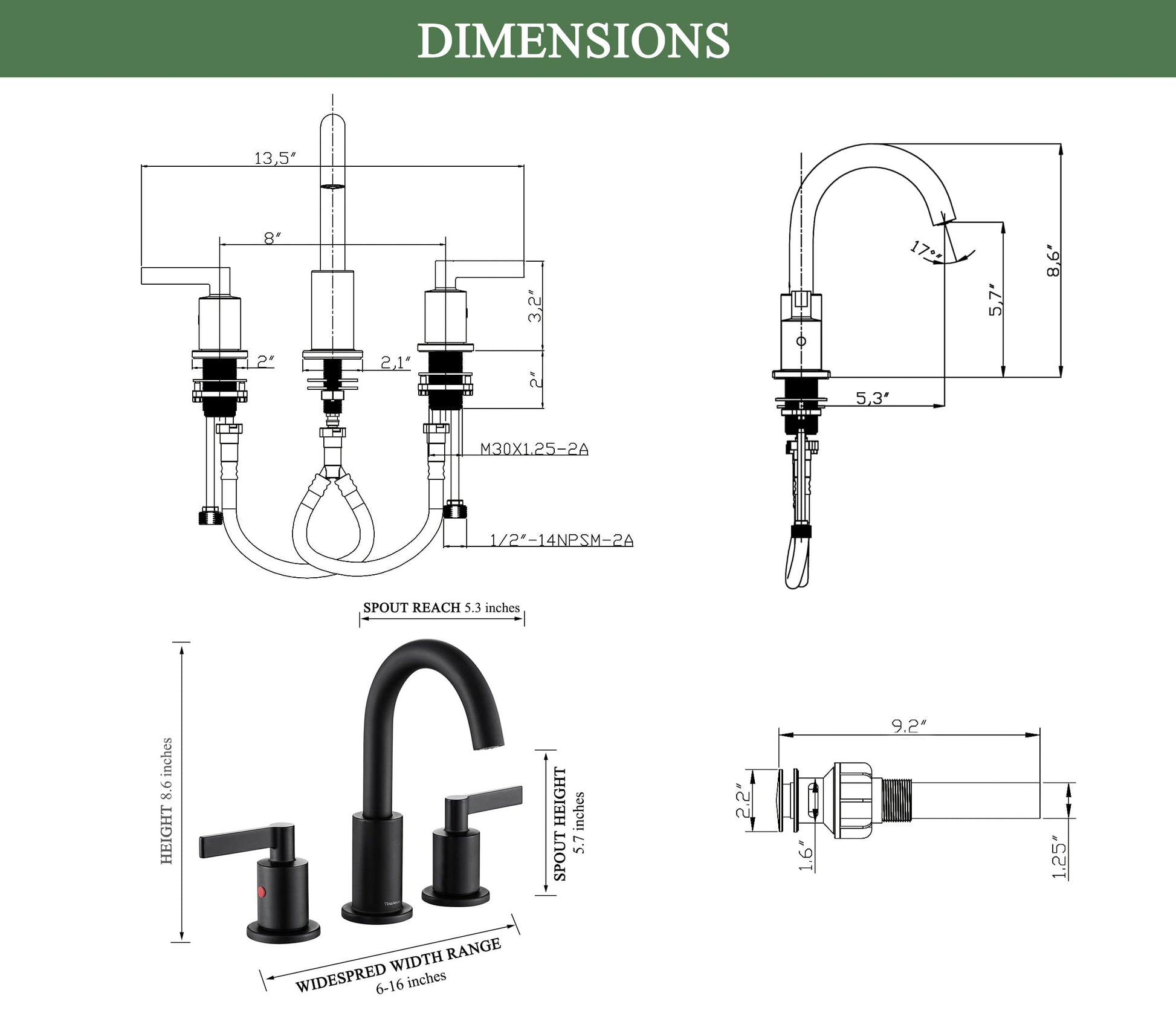 8 Inch Matte Black Widespread Bathroom Faucet