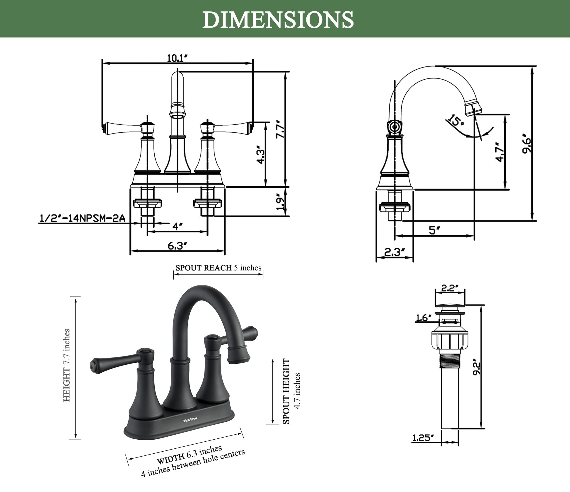 4 Inch Matte Black Bathroom Centerset Faucet with Pop up Drain