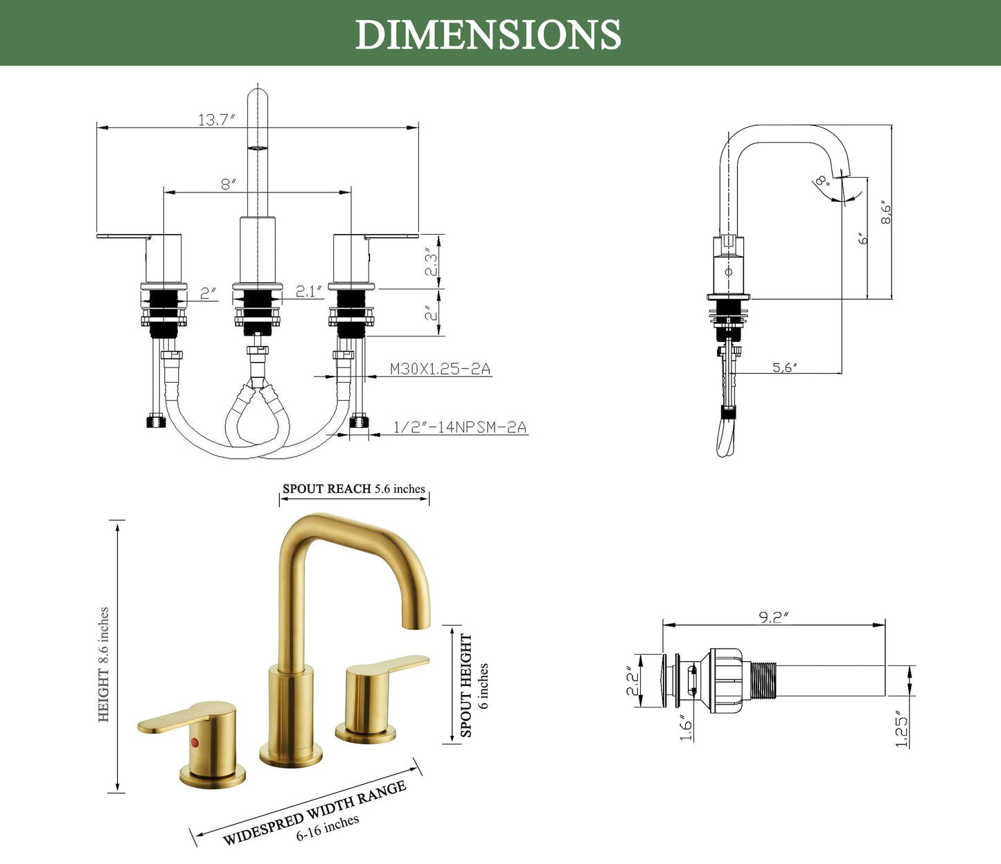 Brushed Gold Widespread Bathroom Faucet