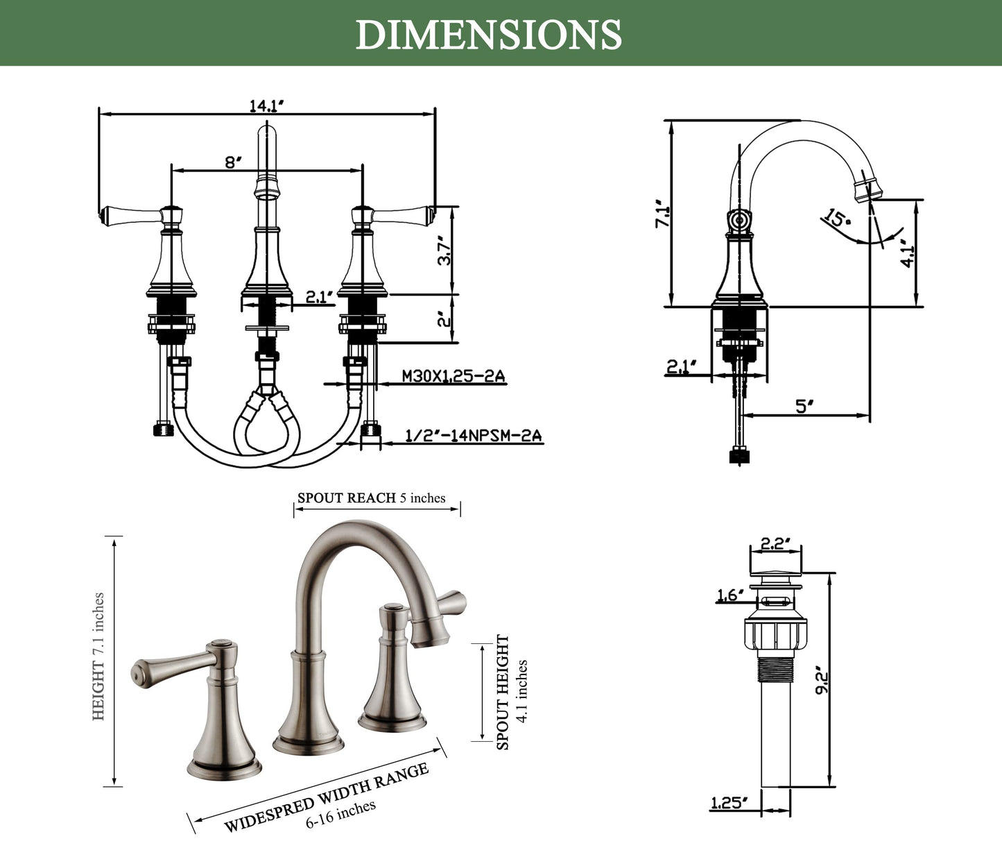 Brushed Nickel Widespread Bathroom Faucet