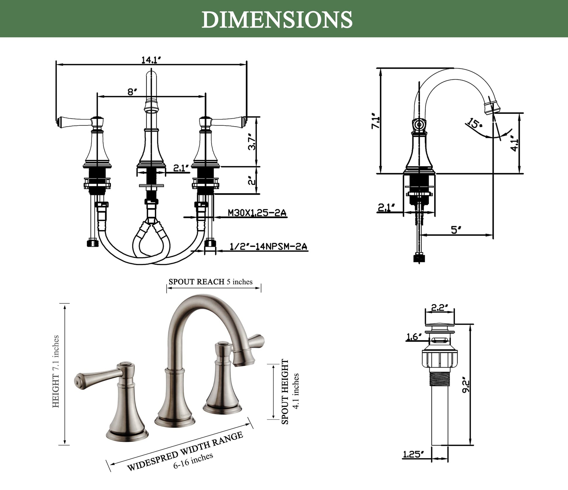 Brushed Nickel Widespread Bathroom Faucet