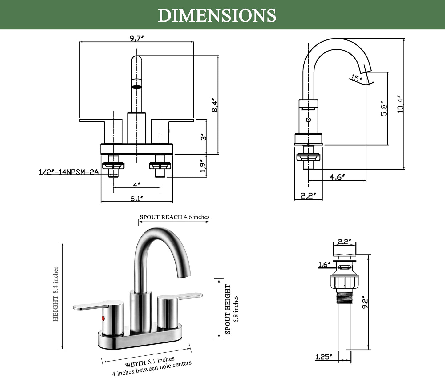 4 Inch Chrome Bathroom Centerset Faucet with Pop-up Drain