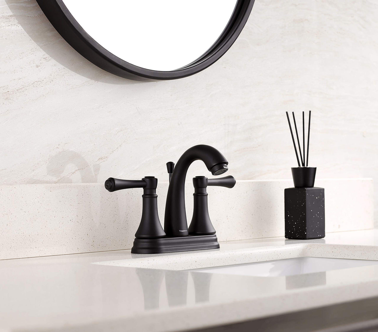 4 Inch Matte Black Bathroom Centerset Faucet with Lift Rod Drain