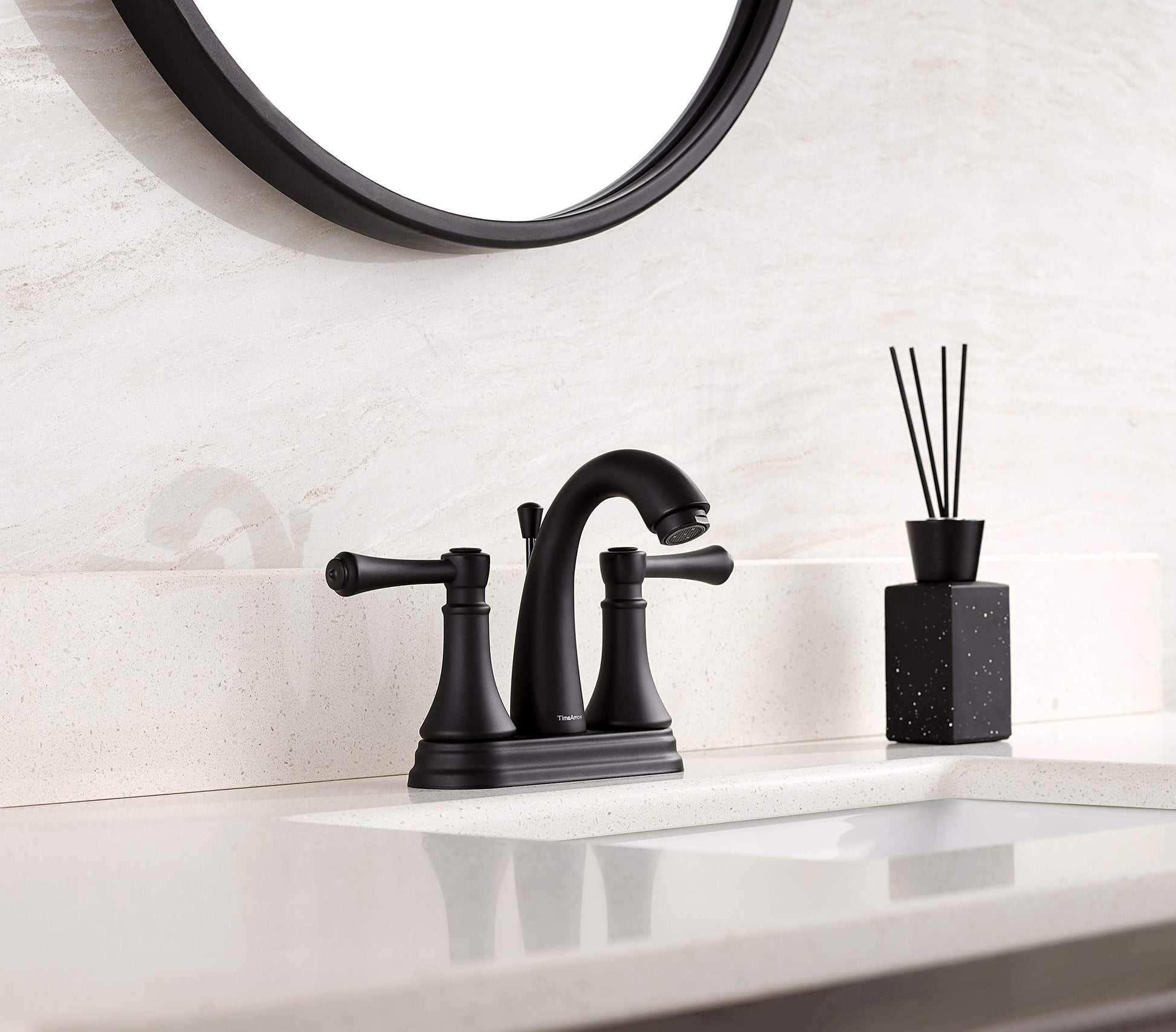 4 Inch Matte Black Bathroom Centerset Faucet with Lift Rod Drain