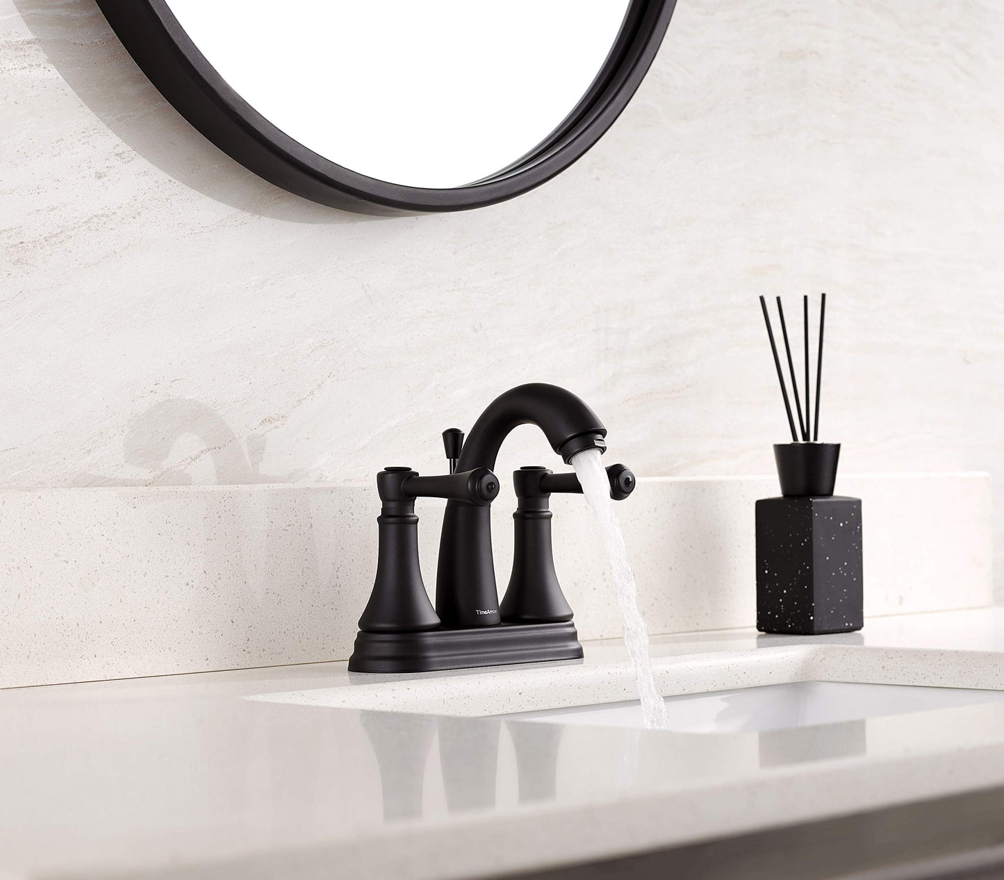 4 Inch Matte Black Bathroom Centerset Faucet with Lift Rod Drain