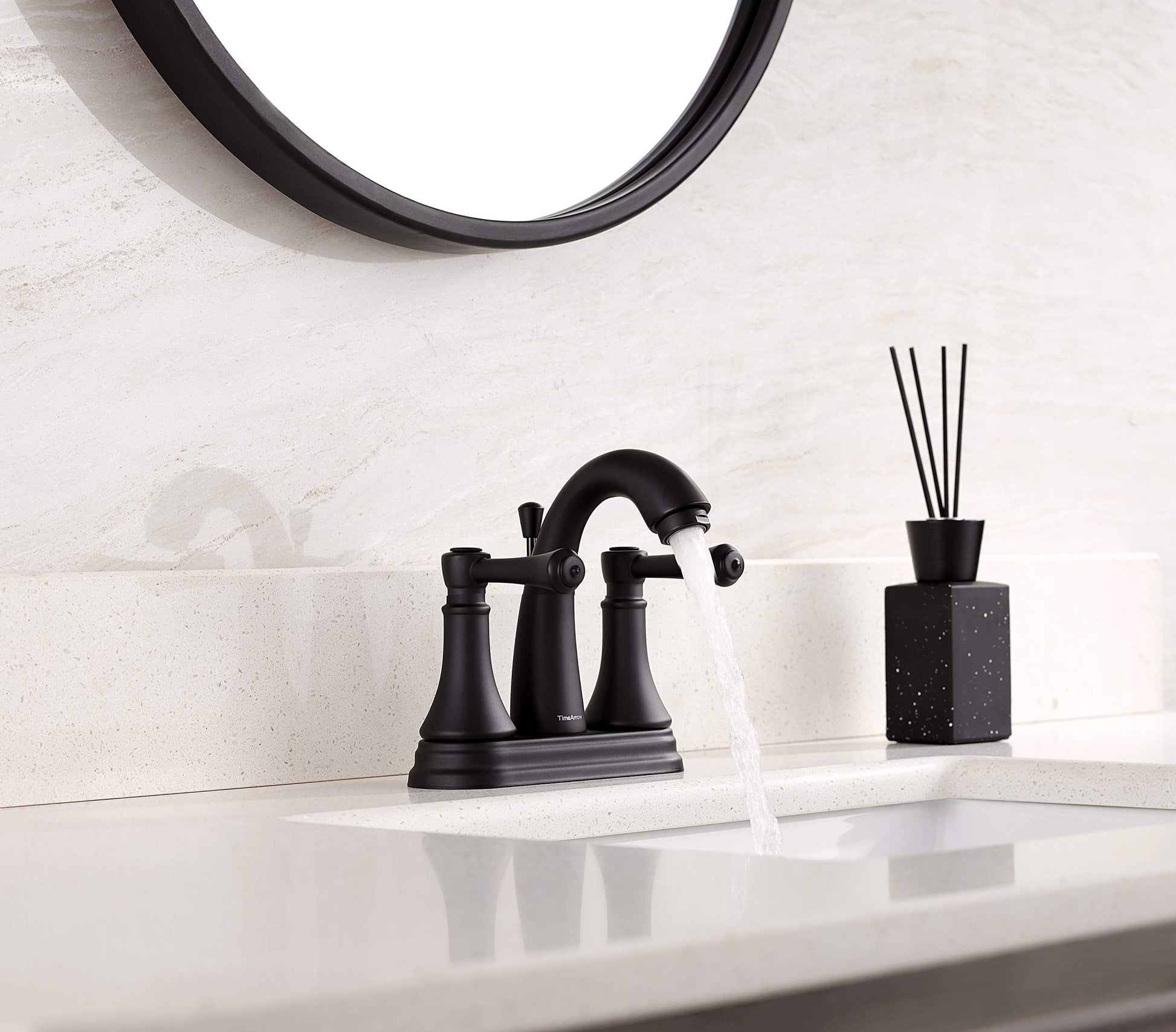 4 Inch Matte Black Bathroom Centerset Faucet with Lift Rod Drain