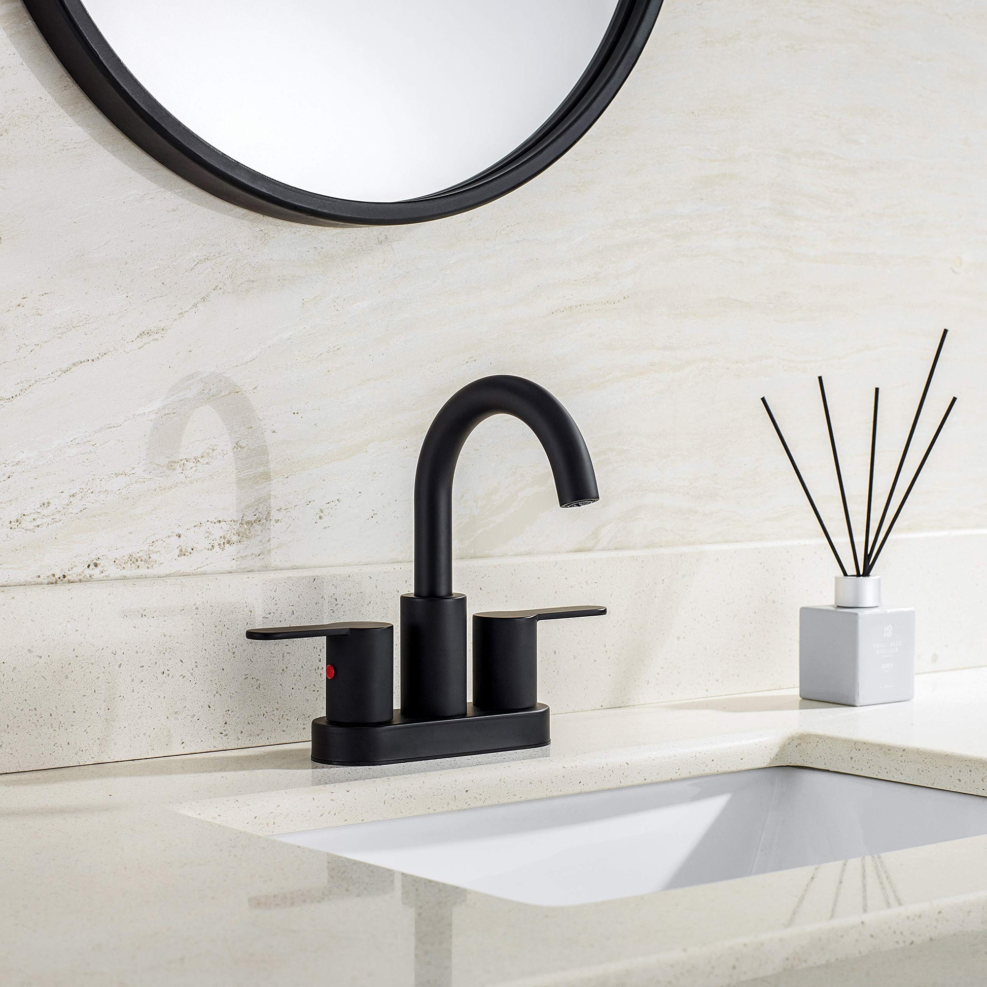 4 Inch Matte Black Bathroom Centerset Faucet with Pop-up Drain