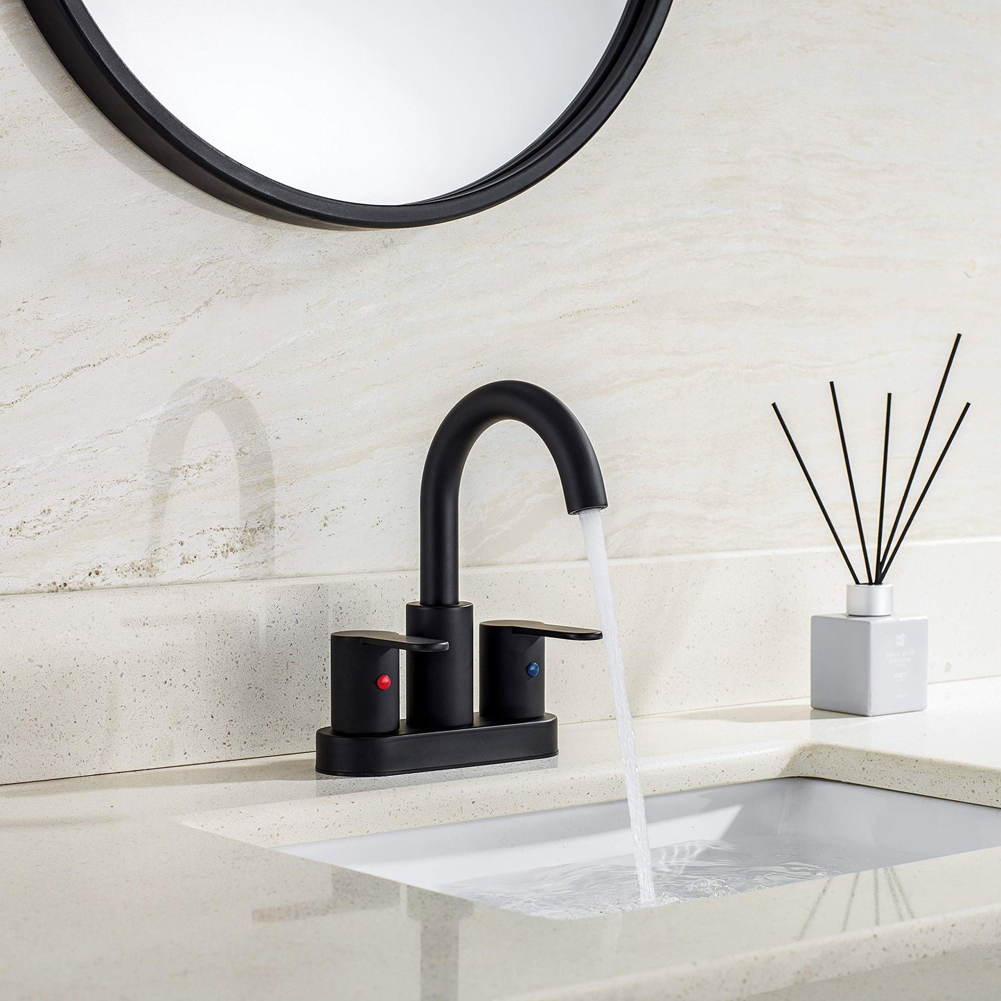 4 Inch Matte Black Bathroom Centerset Faucet with Pop-up Drain