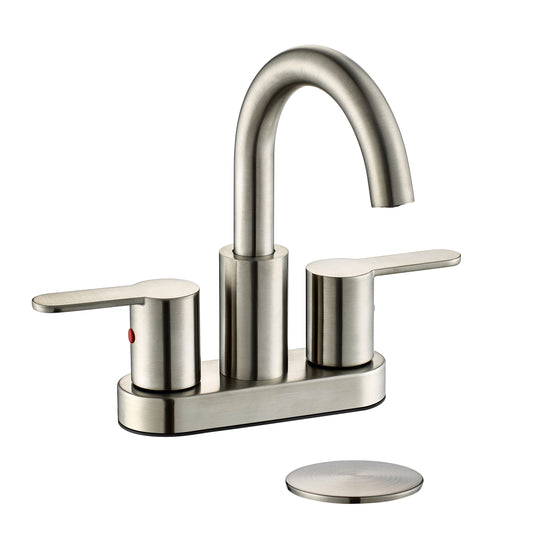 4 Inch Brushed Nickel Bathroom Centerset Faucet with Pop-up Drain